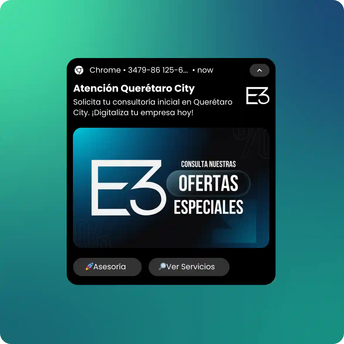 Captura de pantalla de la aplicación enviando notificaciones push web.