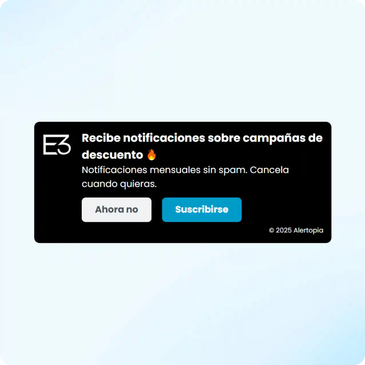 Captura de pantalla del ejemplo del widget de la aplicación para que los usuarios se suscriban.